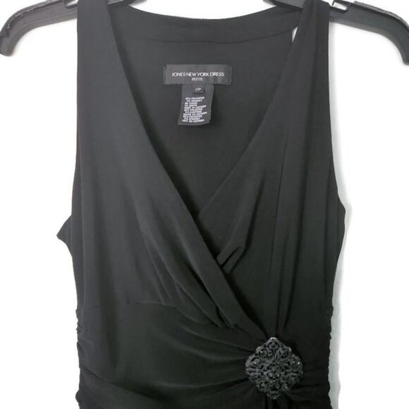 Jones New York Women's Black Draped Bodice Jewel Accent Fit and Flare Blouse 2P - Picture 4 of 8